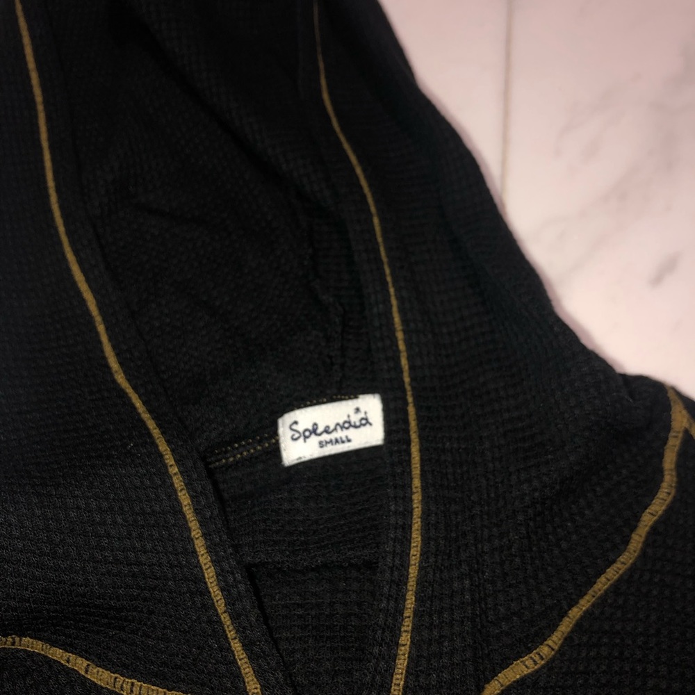 black with gold stitching thermal SPLENDID zip up - Picture 3 of 4